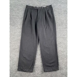 Vintage Brooks Brothers Pants Men 38x31 Black Wool Premium Pleated Wide Leg